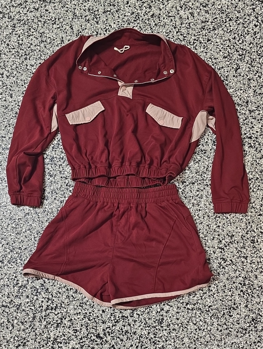 Women's Burgundy Two-Piece Active Set with Beige Trim